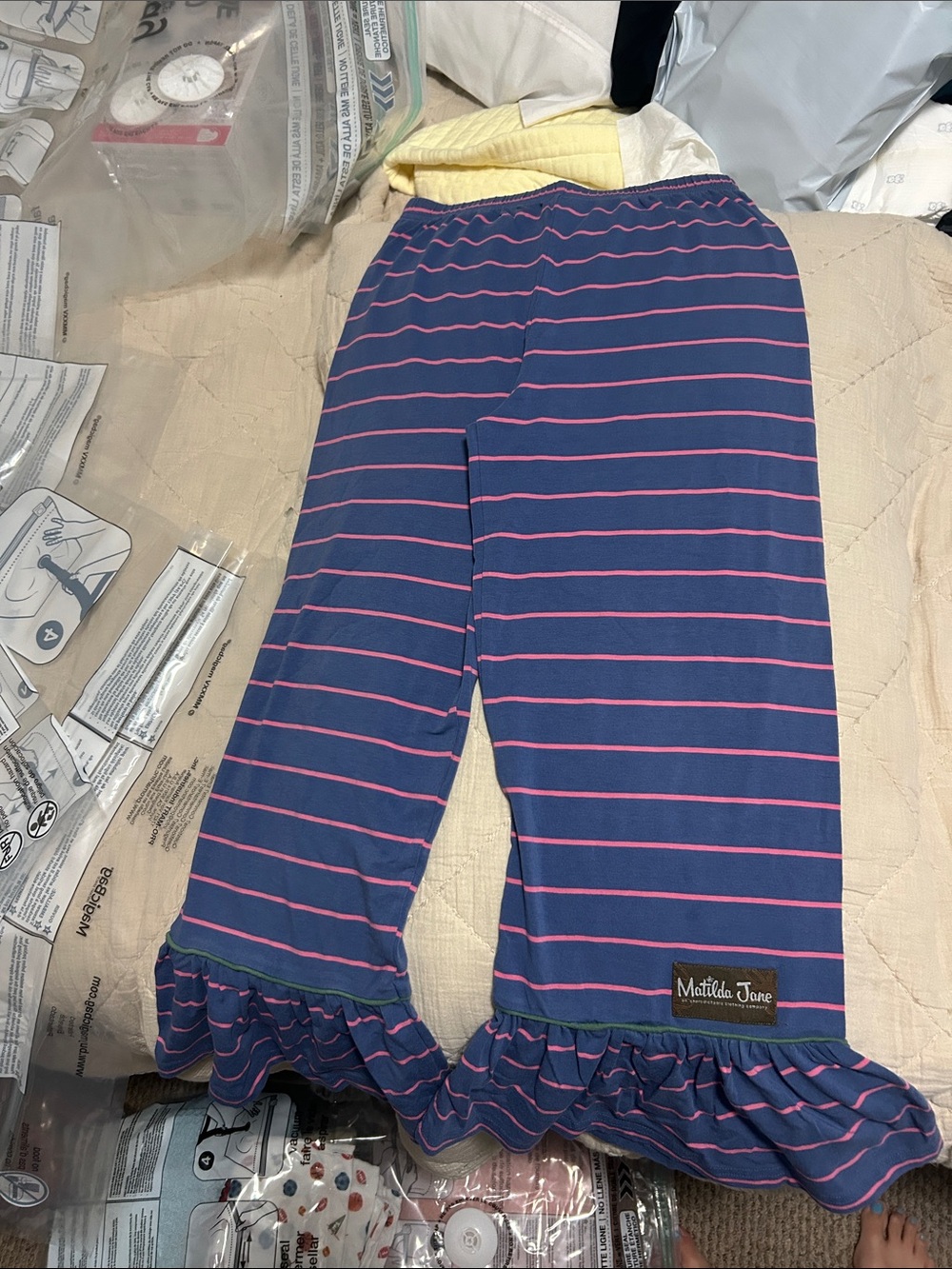 Matilda Jane Navy with Pink Stripe Ruffle Bottoms